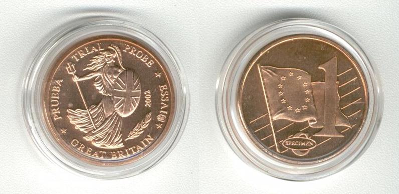 Great Britain 1 Cent 2002 Specimen Euro 