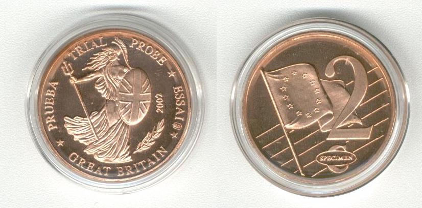 Great Britain 2 Cent 2002 Specimen Euro 