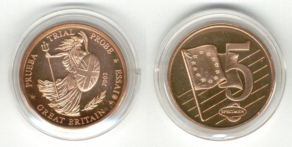 Great Britain 5 Cent 2002 Specimen Euro 