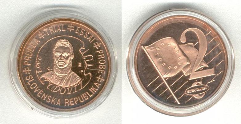Slovenska 2 Cent 2003 Specimen Euro 