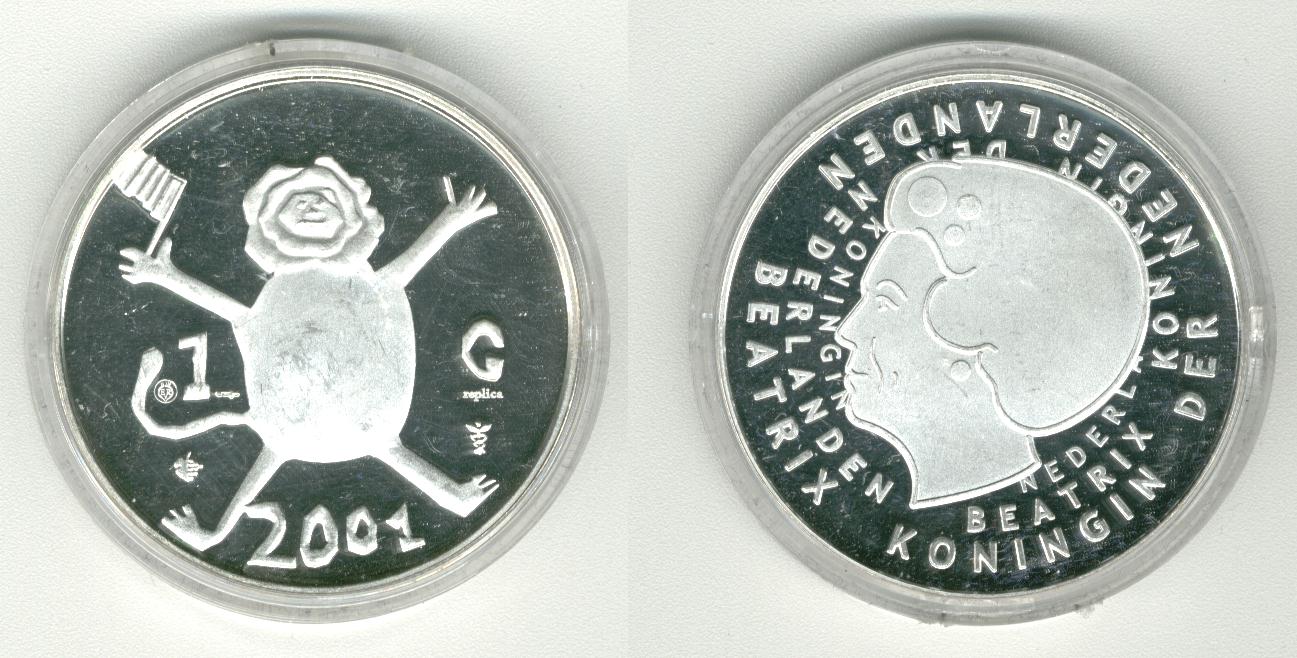 1 Gulden 2001 Koningin Beatrix Silver replica 45mm 