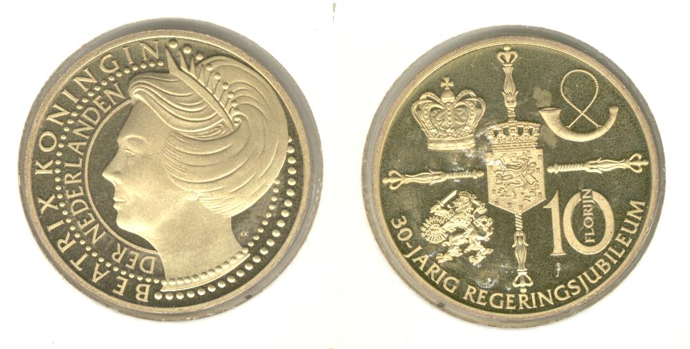 Gouden Florijnen Oranje-Nassau Beatrix koningin der Nederlanden - 30-Jarig regeringsjubileum - 10florijn 